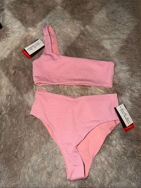 Asymmetric One-Shoulder Pink Bikini Set